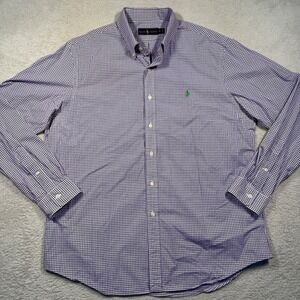 Polo Ralph Lauren Mens Gingham Check Button Down Shirt Long Purple Green Pony XL